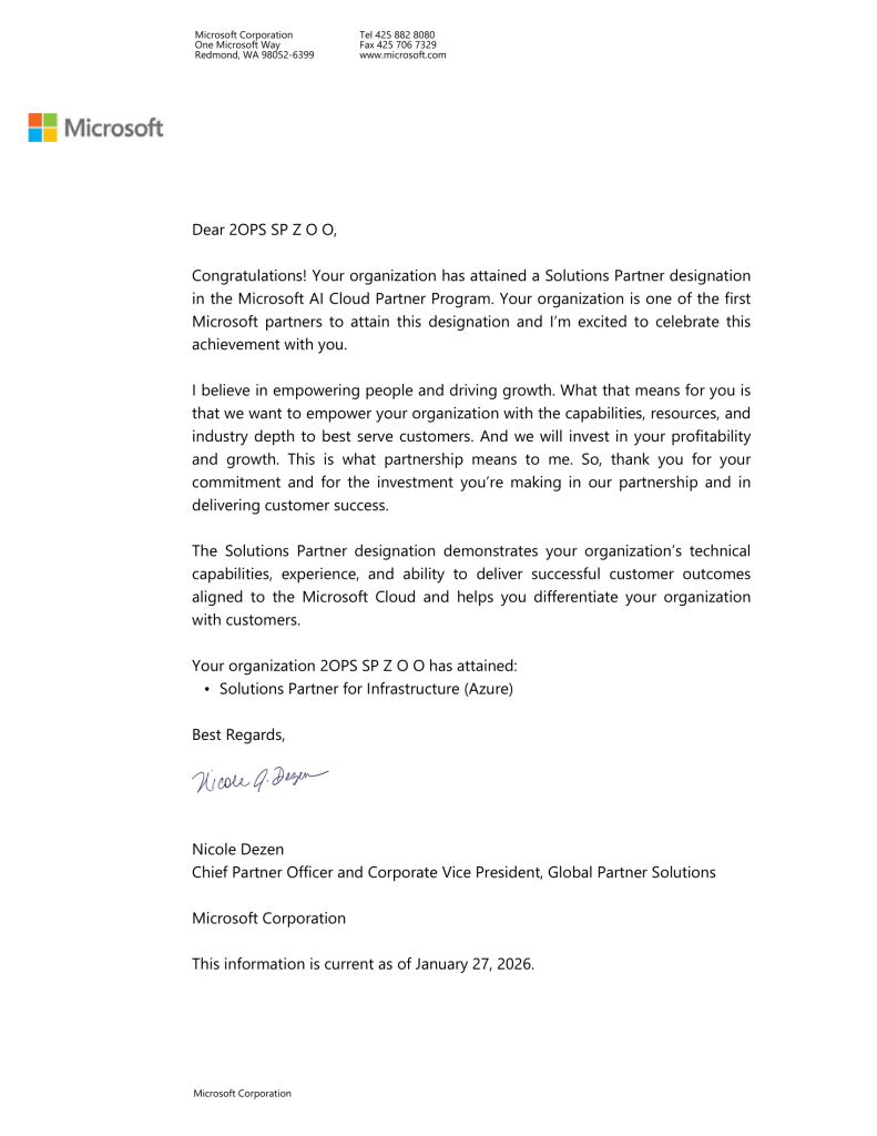 Official confirmation letter from Microsoft